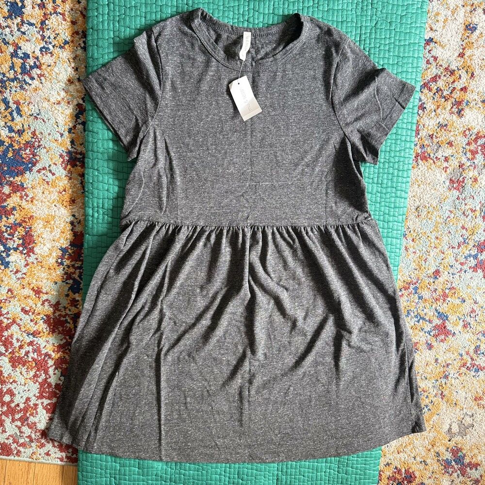 NEW NWT Mia & Tess Heather Gray TShirt Dress M Babydoll Cute MADE IN USA Fall